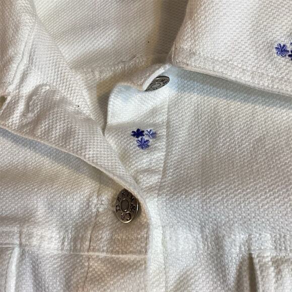 Denim & Co Women's Ivory Floral Embroidered Denim Jacket Size L - Picture 12 of 15